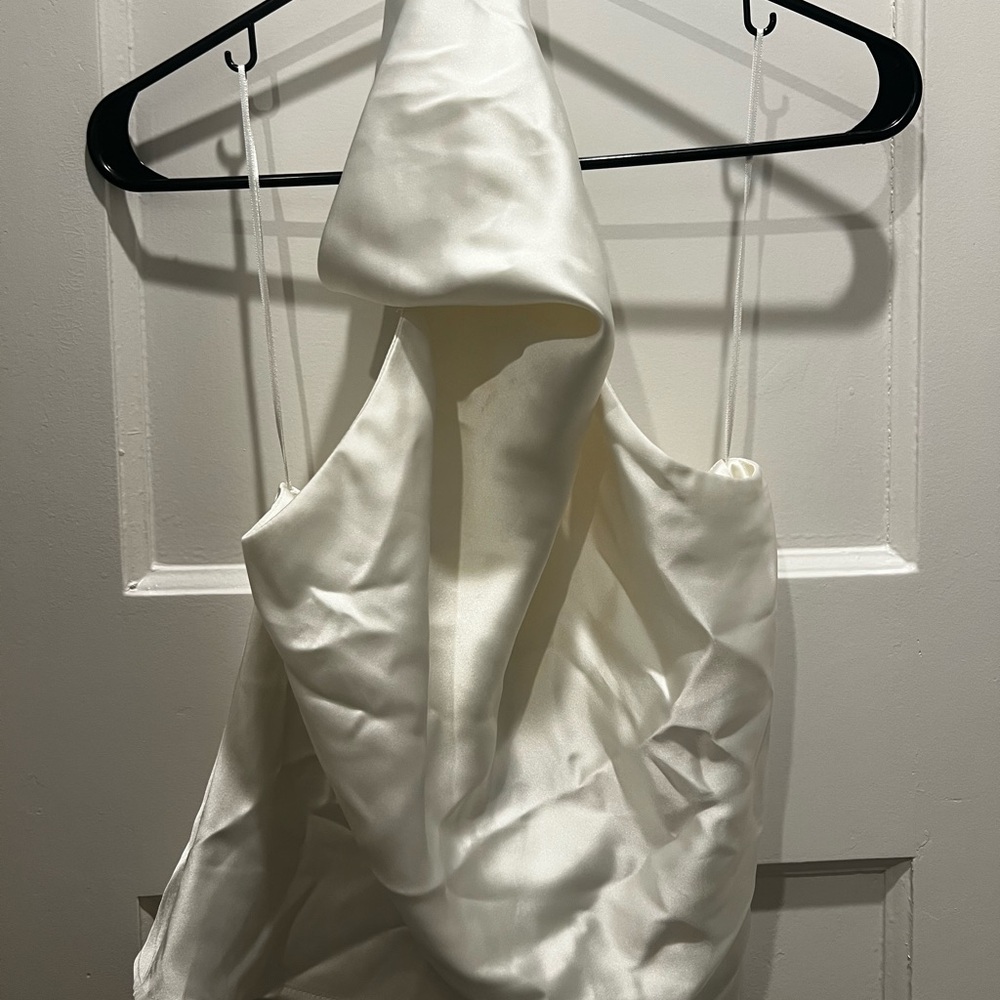 Zara Ivory Satin Cowl Halter Top